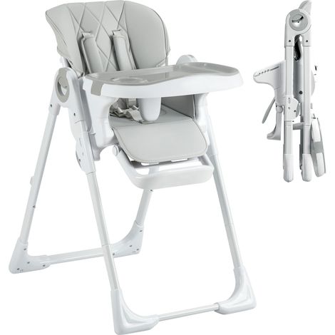 Chaise haute pour enfants YB-H22 - Chaise de repas pliable gris clair pour tout-petits, chaise de repas solide avec plateau, design compact pour la maison et les voyages (65 x 51 x 23 cm) (1/5)
