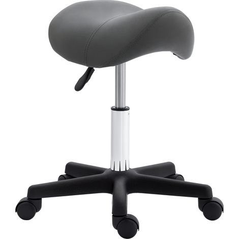 Rollhocker, sattelförmiger Sitz, höhenverstellbar, um 360° drehbar, Kunstleder, grau, 48 x 47 x 45-59 cm
