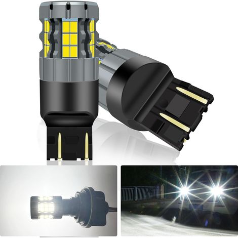 2Pcs 7443 LED Feu de Frein Ampoule Blanc, Ampoule de remplacement W21/5W T20 7444NA CANBUS Error Free Anti Hyper Flash pour feu arrière, Feu de jour Ampoule Super Lumineuse 30-SMD 25W 4000LM (1/5)