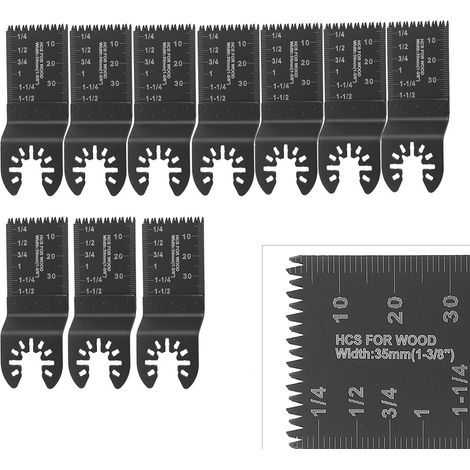 Lot de 10 lames de scie oscillantes multifonctions de 35 mm en acier à haute teneur en carbone, à denture grossière (1/5)