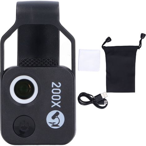 Objectif de microscope pour téléphone 200X HD LED portable, loupe de grossissement pour mobile en extérieur