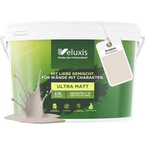 Wandfarbe Creme Hellgrau Beige Matt Innenfarbe – Deckkraft Klasse 1, VOC-frei, Ohne Grundierung, Tropfarm – Wohnzimmer & Schlafzimmer – 2,5L – Veluxis (Melty Marzipan)