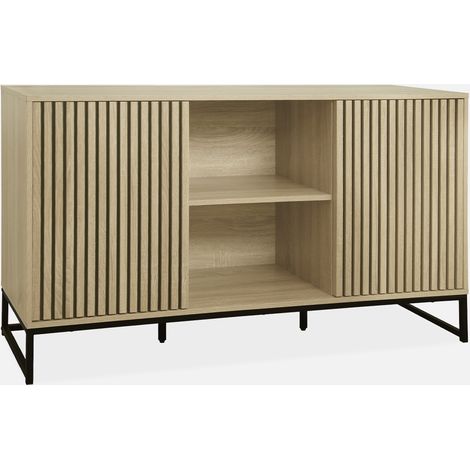 Aparador contemporáneo acanalado efecto madera de 2 puertas, 140cm (1/5)