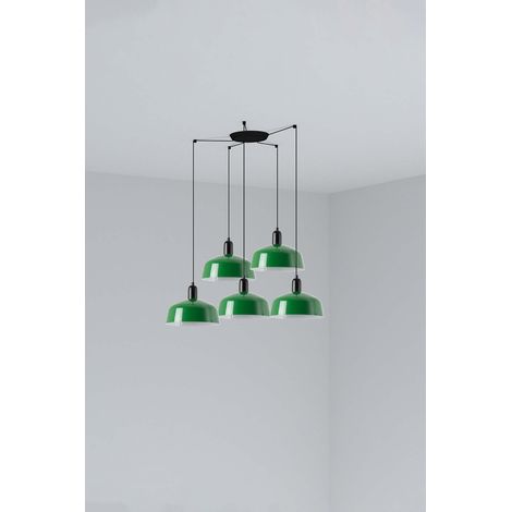Faro Tatawin Suspension de taille moyenne, noir satiné, vert brillant, 5 ampoules E27