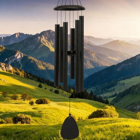 Windspiel Garten 6 Röhren Schwarz Pentatonische E-Skala Wetterfest Modern