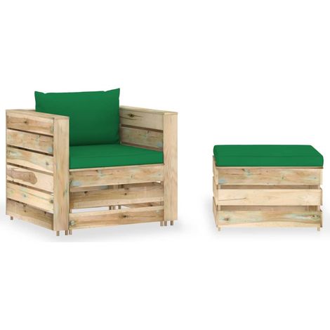 2-tlg. Garten-Lounge-Set mit Kissen Grün Imprägniertes Holz