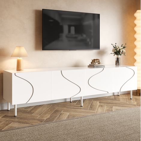 TV-Lowboard 170 x 35 x 50 cm weiß mit 4 Push-to-open-Türen HAVRYA (1/5)