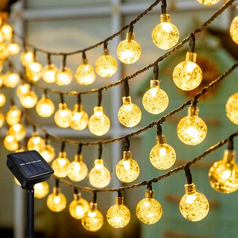 Guirlande solaire 7 m avec 50 LED effet boule de cristal, 8 modes d’éclairage, étanche, éclairage extérieur pour jardin, mariage, terrasse et Noël (1/5)