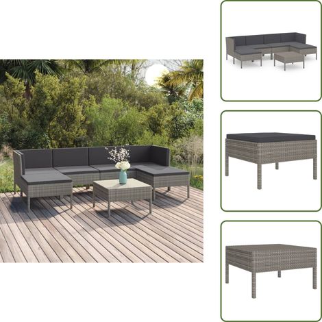 The Living Store Set Divani da Giardino 7 pz con Cuscini in Polyrattan Grigio - Divani da giardino