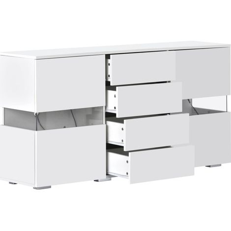 Buffet blanc brillant, meuble de rangement avec éclairage LED 16 couleurs pour salle à manger et salon (1/5)