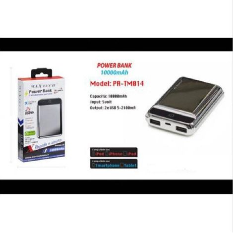 MaxTech - Power Bank 10000 Mah 2 Usb Carica Batteria Portatile Esterno Maxtech Pa-tm014 -
