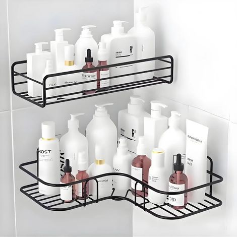 (Royaume-Uni) Étagère de douche sans perçage, support d'angle en métal, organisateur de rangement pour salle de bain, fixation murale, accessoires pour la maison, étagère murale (1/5)