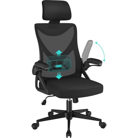 Yaheetech Sedia Ufficio Ergonomica con Braccioli Poggiatesta Regolabile Schienale Alto Funzione Dondolo Poltrona Scrivania Girevole in Rete Traspirante con Supporto Lombare Nera (1/5)
