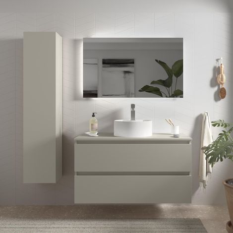Mueble de Baño BEQUIA 100cm Gris mate 2 cajones (Sin Lavabo) (1/5)
