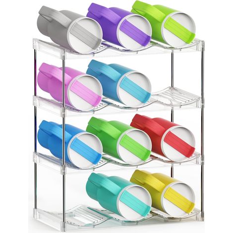 Aufbewahrungsbox für Wasserflaschen, vierstufiges, stapelbares modulares Aufbewahrungsregal – transparente Kunststoffbox, geeignet für Schränke, Küchen, Abstellräume und Kühlschränke.
