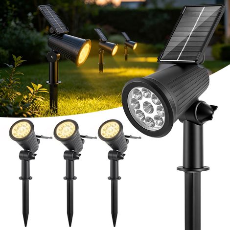 TolleTour Set di 4 faretti solari da esterno con 9 LED bianco caldo, faretti orientabili con picchetto per giardino, vialetto e terrazza (1/5)