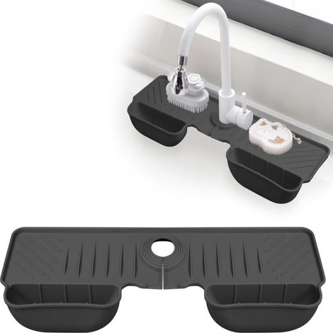Alfombrilla protectora de silicona contra salpicaduras con soporte para esponja (negra) (1/5)