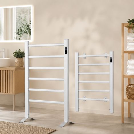 Set per il rinnovamento del bagno smart (2 pezzi) – Scaldasalviette elettrico a 6 barre e specchio con illuminazione LED antiappannamento (1/5)