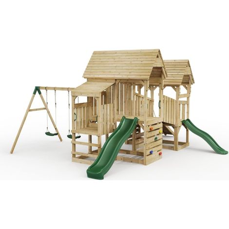 FarmPlay Stable and Mini Loft Climbing Frame with Double Swing, Bridge and Slides (1/5)