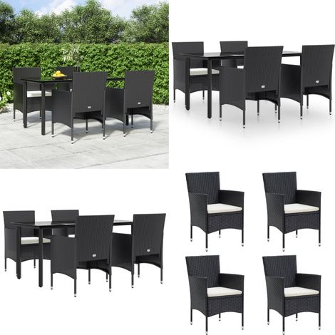 5-tlg. Garten-Essgruppe mit Kissen Schwarz - Gartenmöbel - Gartenstühle (1/5)