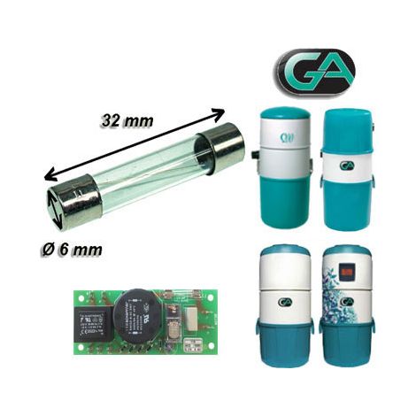 Fusible 6 x 32 mm 8A Générale d'Aspiration GA 100, GA 130, GA 200, GA 300, GA 400 fabrication 1998-2009, GA 200 oxygène, Générale d'Aspiration 31052046 - 31052048