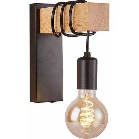 royaluxe -Modern Metal et Bois Applique Murale Lampe Intérieur Modern Lampe E27 Murale Applique Industrielle Nordique Lampe Murale Plafonnier Industrielle Eclairage de Plafond Chambre Applique, (Noir (1/5)