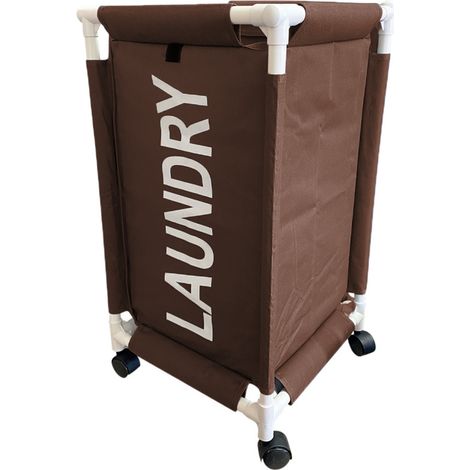 Cesto portabiancheria con struttura tubolare e ruote, misure 34x34x65 cm - Carrello in tessuto impermeabile per biancheria - Colore Marrone (1/5)