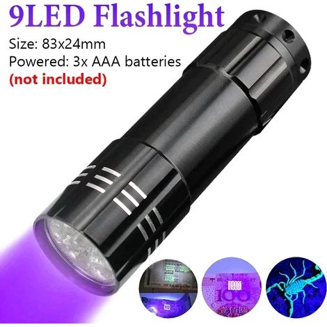 Mini-UV-LED-Taschenlampe, Zoombare UV-Taschenlampe, Mini-Glastaschenlampe, Inspektionslampe, Werkzeug zur Erkennung von Haustierurinflecken, 395 nm, 365 nm, 9 LEDs (1/5)