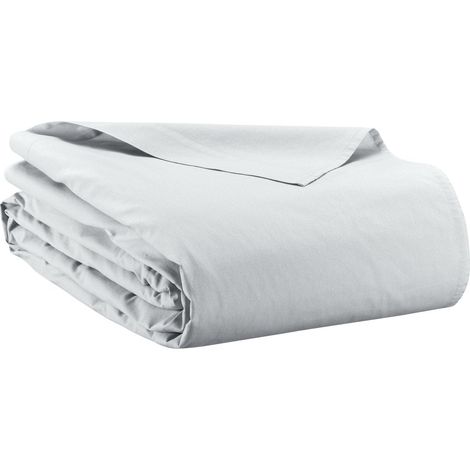 Drap Plat Blanc 240 x 300 cm en 100% Coton Lavé Souple et Doux pour Lit Deux Personnes - PANGIVO (1/2)