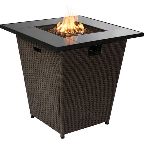 Teamson Home All'aperto Giardino Rattan Gas Propano Braciere da Tavolo, Braciere Senza Fumo, Stufa per Mobili da Patio con Coperchio, Pietre Laviche e Copertura (1/7)