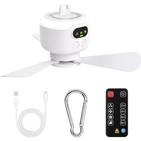 Ventilateur Camping Rechargeable 8000mAh avec Lumière, Petit Ventilateur Plafond Tente avec Télécommande, 4 Vitesses Minuterie Silencieux, Mini Fan Portable Extérieur Dortoir (1/5)