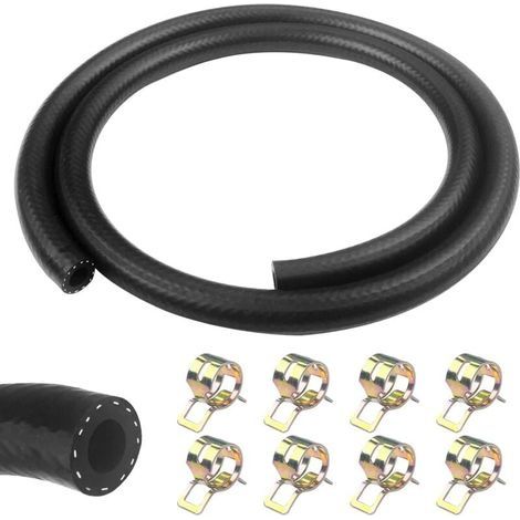 1 Mètre durite essence, 8mm Diamètre Intérieur durite gasoil, tuyau essence avec 8pcs colliers de serrage, Tuyau de Carburant pour Camion, Voiture, Tracteur ou Petit Moteur (1/4)