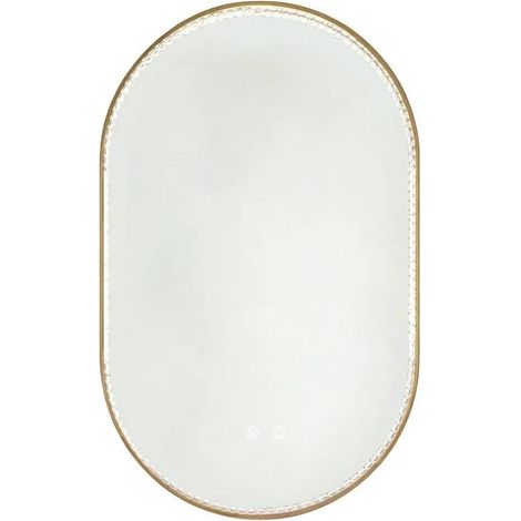 CHICFURN Espejo de baño ovalado 50x80 cm LED dorado cepillado, antivaho, táctil (1/5)