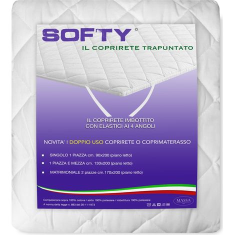 COPRIRETE TRAPUNTATO SOFTY © in cotone DOPPIO uso COPRIMATERASSO 2 PIAZZE