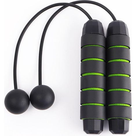 Corde à sauter sans fil avec poignée EVA, idéale pour le fitness et la combustion des graisses, avec petites balles (verte) (1/5)
