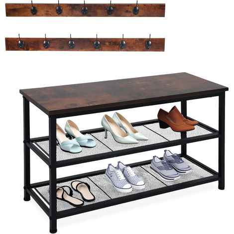 Relaxdays Set Guardaroba Ingresso con Scarpiera per 6 Paia Scarpe e Ganci Appendiabiti, 45x80x30 cm, in Metallo e MDF