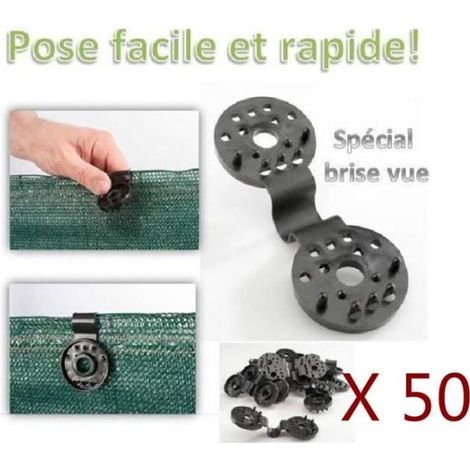 Clips de fixation pour brise vue - XICHAO - Lot de 50 pcs - Noir - Extérieur - Plastique - 1/2\" (15x21) (1/4)
