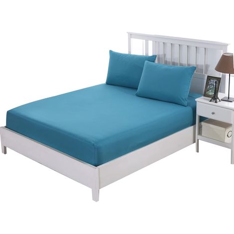Drap Housse 160x200cm avec Bonnet 30cm Lac Bleu Drap Lac Bleu (1/4)