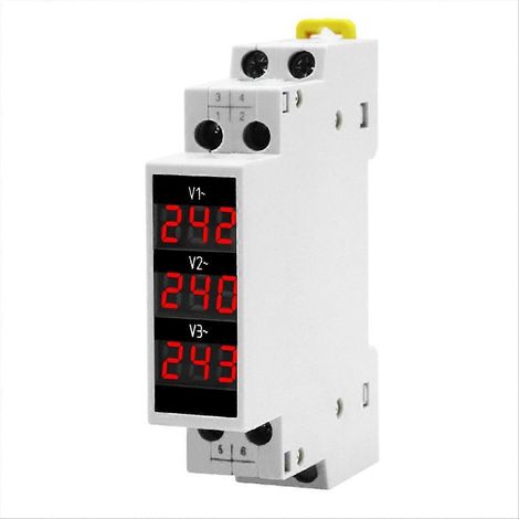 Voltmètre numérique LED triphasé, affichage digital modulaire pour tableau électrique, mesure de tension précise, 3 phases, écran lumineux, compteur de tension industriel, installation DIN, appareil d (1/5)