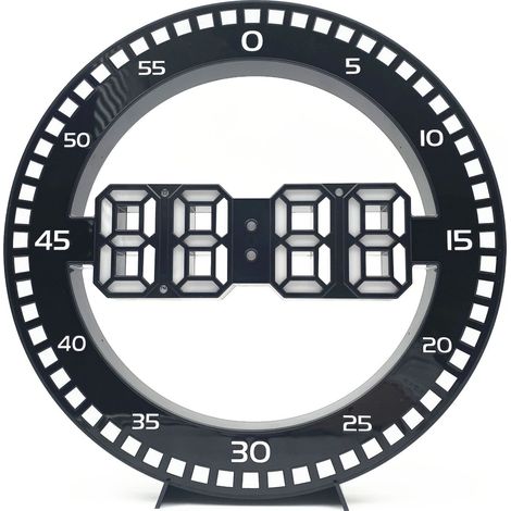 Horloge de bureau numérique LED silencieuse - Horloge murale électronique noire - Horloge de bureau ronde - Salon et bureau (1/4)