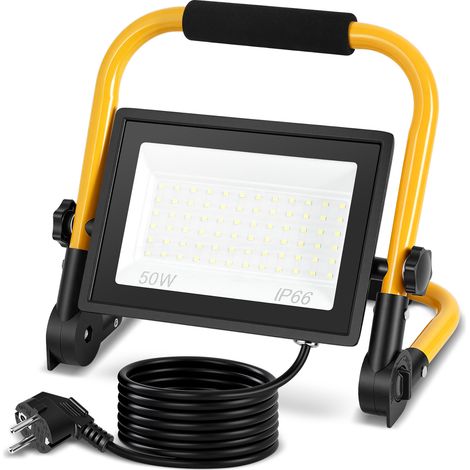 Wolketon Foco LED de obra 50W blanco frío 6500K IP66 lámpara de trabajo con soporte y cable 3m para jardín balcón exterior (1/5)
