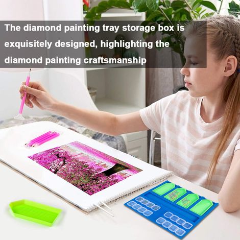1 Plateau de rangement, 4 compartiments, support stylo, plastique durable, pour peinture diamant, adultes et enfants (1/5)