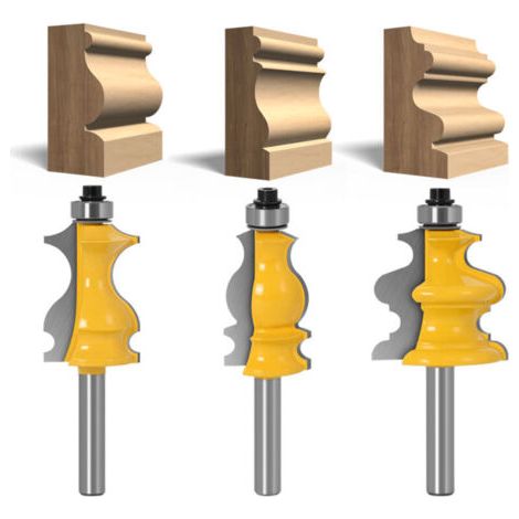 Lot de 3 Fraises à Défoncer pour Moulures Architecturales 8 mm, Mèche de Routeur pour le Travail du Bois (1/2)