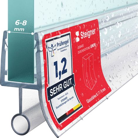 STEIGNER Joint de douche pour paroi en verre, 160cm, vitre 6/7/8mm, joint d'étanchéité PVC droit pour les cabines de douche réctangulaires, UK08