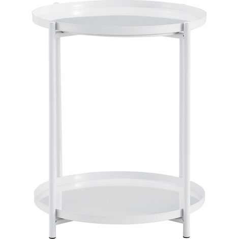 Table d’appoint ronde à 2 niveaux, plateau MDF et cadre métal, 42 x 52 cm, design scandinave minimaliste, blanc, pratique près du canapé - CHICFURN (1/5)