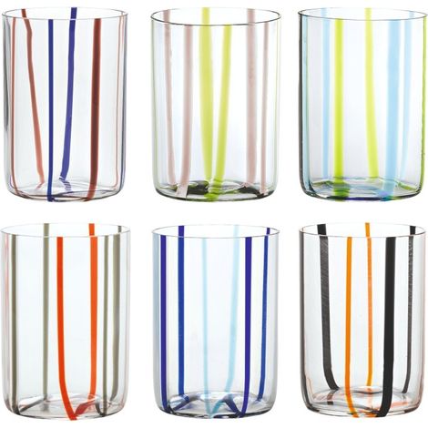 Assortimento Bicchiere Tirache Zafferano in vetro borosilicato bicolore Verde-ametista box 6 pezzi