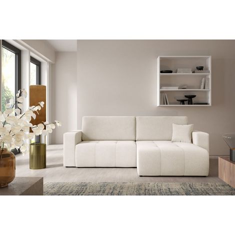 Ecksofa Sofa mit Schlaffunktion AUGUSTO in Stoff Wind Creme Ottomane Rechts (1/5)