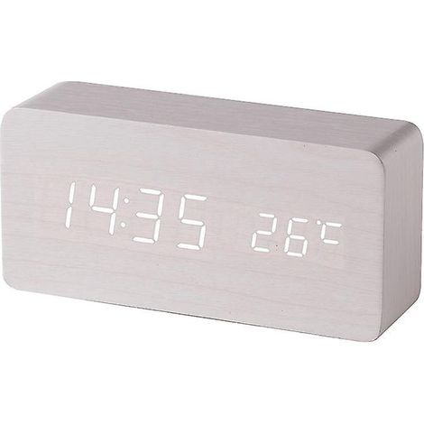(blanc) Rveil Digital En Bois Avec Contrle Sonore Par Led, Alimentation Double Par Batterie Usb, Horloge Silencieuse En Bois Avec Led, Dcorations (1/5)