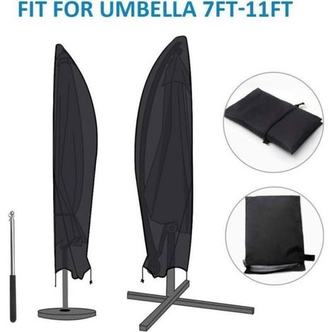 Housse Parasol Déporté - 210D Oxford - Pour Parasol 250 à 350 cm - Noir - Hauteur 265 cm (1/4)