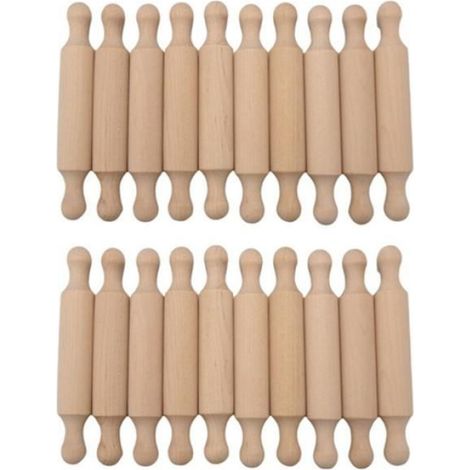 Mini Rouleau À Pâte - Bois Naturel - 2 x 14 cm - Pour Enfants Et Cuisine Créative - Lot De 20 Pièces (1/4)